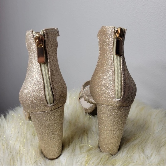 EUC: David’s Bridal Champagne Glitter Triple Strap Heels - Picture 4 of 9